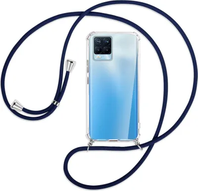 Produktbild von Handykette Backcover-Schutzhülle mit Band (Metall silberfarben) für Realme 8, Realme 8 Pro (6.4) - dunkelblau