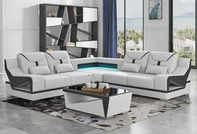 Zdjęcie produktu dla Sofa Narożna W Kształcie Litery L Biała Designerska Tapicerowana