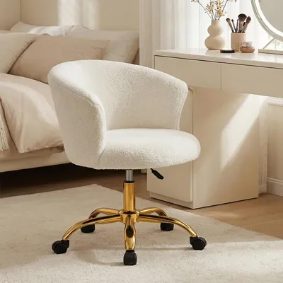 Produktbild von Sweiko Schreibtischstuhl, höhenverstellbarer Bürostuhl mit Teddy-Fleece-Optik 58 x 56 x 68-76 cm Weiß