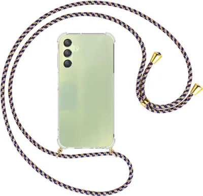 Produktbild von Handykette Backcover-Schutzhülle mit Band (Metall goldfarben) für Samsung Galaxy A15  - blau+beige