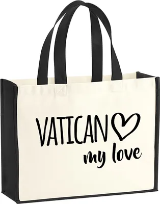 Produktbild von Huuraa Jutetasche Vatican my love 21 Liter Black Jute und Baumwolle Einkaufstasche Geschenkidee