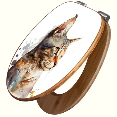 Produktbild von banjado Design WC Sitz Bambus Absenkautomatik -Katzenportrait in Aquarell 2 - Toilettendeckel mit Absenkautomatik Holz/hochwertiger Bambus Klodeckel/WC-Sitz für alle gängigen Toiletten [TDB2 13447]
