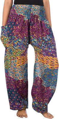 Productafbeelding van Losvallende yogabroek voor dames, maten S tot 4XL, met dierenprint en gesmokte elastische taille