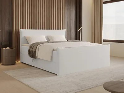 Obrázek produktu pro Chilly Möbel Design Postel Liva - Komfortní boxspringová postel s úložným prostorem, matrací a topperem 200x200 cm / Bouclé / Bílá