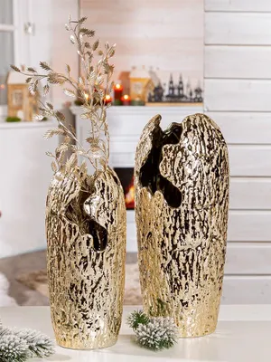 Produktbild von Gilde Vase, Crepa, Keramik, goldfarben, VE 2, D. 13 cm Höhe: 27.00 cm Durchmesser: 13.00 cm 34738