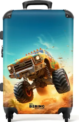 Obrázek produktu pro NoBoringSuitcases.com Dětský kufr střední velikosti 67x43x25 cm, 72L, dětské potisky pro chlapce: Barevný - monster truck, kufr na 4 kolečkách