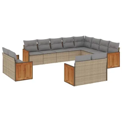 Produktbild von 12-tlg. Garten-Sofagarnitur mit Kissen Beige Poly Rattan