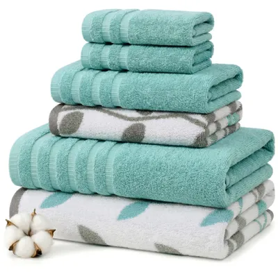 Imagen del producto de Toallas Pacific Textiles, teñidas con hilo, algodón orgánico, color aguamarina, juego de 6 unidades
