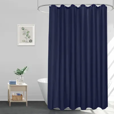 Produktbild von Duschvorhang 180 x 180 cm, blau, Textil, waschbar, wasserdicht, schimmelresistent, Badezimmervorhang mit 12 Ringen