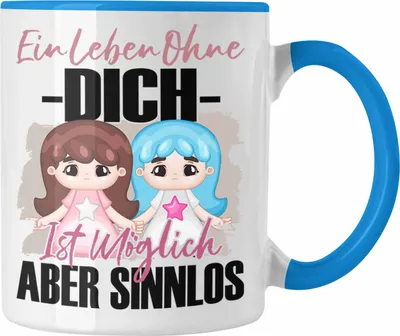 Produktbild von Trendation - Beste Freundin Tasse Geschenk Spruch BFF Geschenkidee Ein Leben Ohne Dich (Blau)