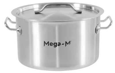Zdjęcie produktu dla Garnek gastronomiczny niski ze stali nierdzewnej z pokrywką Mega-M Standard 12l 30x18 cm