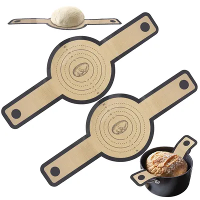 Image de Tapis de cuisson en silicone en deux parties pour cocotte, tapis de cuisson réutilisable de 21 cm avec longues poignées, revêtement antiadhésif, tapis de cuisson rond en silicone avec boucle pour le pain, facile à nettoyer