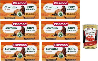 Produktbild von Plasmon Carne Cavallo e cereale 6x (2x80g) Mit italienischem Fleisch, 100% natürlich, ohne Stärken und Räume hinzugefügt + Italian Gourmet polpa 400g