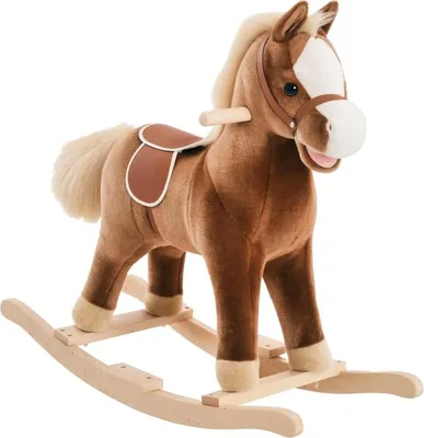 Image de Fortuna Lai Cheval à bascule pour bébé Animal à bascule Peluche Jouet pour enfants Peluche Animal à bascule Marron L74 x l33 x H62 cm