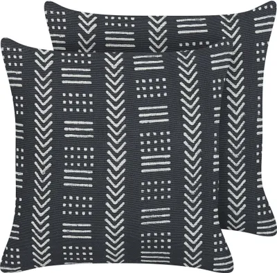 Obrázok produktu pre BELIANI Sada 2 dekoratívnych vankúšov čierno-biele bavlnené poťahy 45 x 45 cm geometrický vzor bloková potlač boho bytové dekorácie