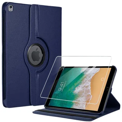 Image de Coque + Verre Trempé pour iPad Air 3 10,5 Pouces / iPad Pro 10,5 Pouces, Antichoc Rotatif 360° - Bleu Marine