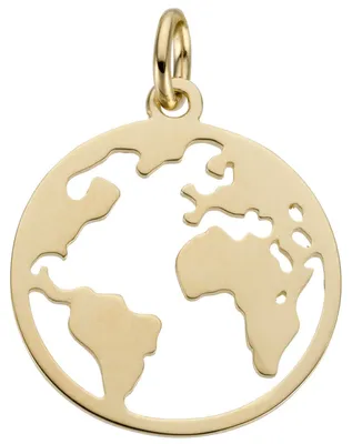 Produktbild von Anhänger Welt Weltkarte aus 585 Gold Gelbgold rund flach Halsschmuck Uni