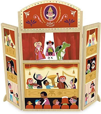 Productafbeelding van Houten Poppentheater - Kindertheater Poppenkast - Verhalen Vertellen - Inclusief 3 Poppen - 115 cm Hoog - Multicolor