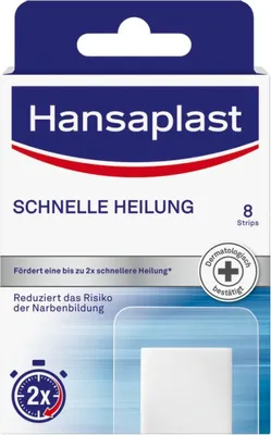 The image shows the front packaging of Hansaplast Schnelle Heilung plaster strips.