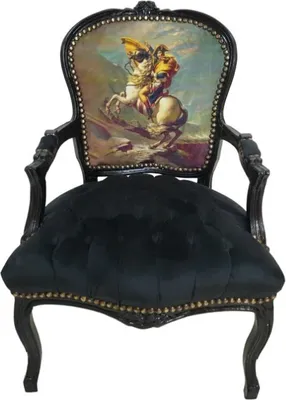 Produktbild von Barockstuhl Barock Stuhl Salon Salonstuhl Armlehne Schwarz Stoff Esszimmer Wohnzimmer Büro Flur Design Style Klassisch Premium Luxus Modern Retro