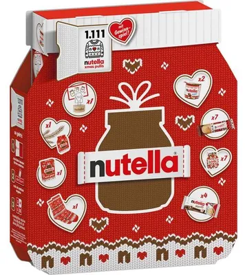 Produktbild von nutella Adventskalender 2024, eine Schokoladen-Adventskalender-Alternative mit 24 festlichen Leckereien und nutella Mini-Geschenken für Kinder und Erwachsene