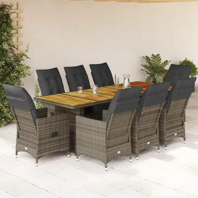 Produktbild von 2024 Möbel Gartenset 9-tlg. Garten-Bistro-Set mit Kissen Grau Poly Rattan - Gartenmöbelgarnituren7369949