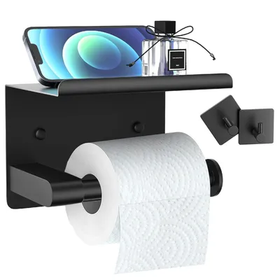 Toilettenpapierhalter Ohne Bohren | Edelstahl Klopapierhalter Mit Ablage & Wasserdichter Hülle