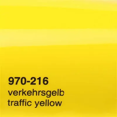 Produktbild von (25€/m²) Oracal 970RA Autofolie 216 Verkehrsgelb Glanz Folie 152 cm Breite Laufmeterware gegossene Auto Folie selbstklebend