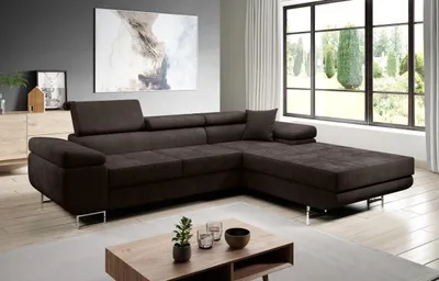 Produktbild von FurMeb24 ECKSOFA LAZZANO MONOLITH 29 - rechte seite - DUNKELBRAUN - mit schlaffunktion und bettkasten