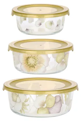 Productafbeelding van THUN - Set van 3 luchtdichte containers - Glas - Country Bloom collectie - 17,2 x 6,5 cm