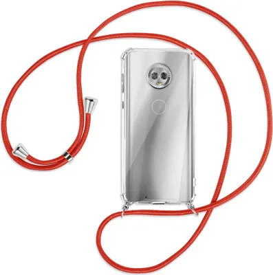 Produktbild von Handykette Backcover-Schutzhülle mit Band (Metall silberfarben) für Motorola Moto G6 - rot