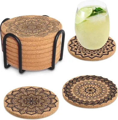 Obrázek produktu pro Korkové podtácky, 8 kusů, savé, kulaté, opakovaně použitelné