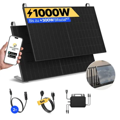 Produktbild von Balkonkraftwerk 1000W Solaranlage mit Balkon Halterung Steckerfertig Komplettset Photovoltaik Anlage 800W - onBasic, Kabellänge:5 m