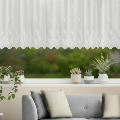 Produktbild von Jacquard Blumenfensterstore "Gräser" mit Faltenband - Größe(HxB): 120x450cm Weiß