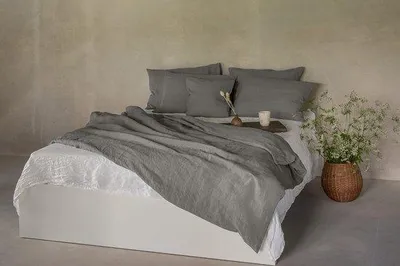 Obrázok produktu pre Ibenzoa® Sada posteľnej bielizne z ľanu – 135x200 cm, 100% prírodný ľan, sivá farba, obliečka na vankúš 40x80 cm, zapínanie na obálku, priedušná