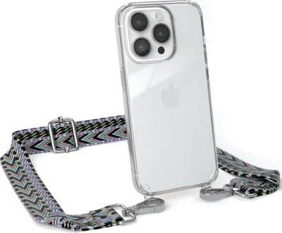 Produktbild von EAZY CASE Handykette - Verstellbarer Trageriemen kompatibel mit Apple iPhone 14 Pro, Handykordel mit transparenter Silikon-Hülle, Band in Lila