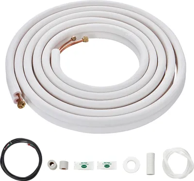 Produktbild von SucceBuy 7620 mm Mini-Split-Leitungsset, Kupferrohr mit 6,4 und 9,5 Außendurchmesser und dreischichtiger Isolierung, für Klimaanlage/Wärmepumpe und HVAC, inklusive 27 Fuß Verbindungskabel und Zubehör