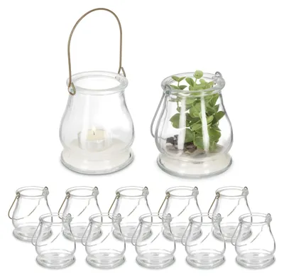 Windlicht-Set 12er, Glas, H 10 cm, Ø 8,5 cm, transparent