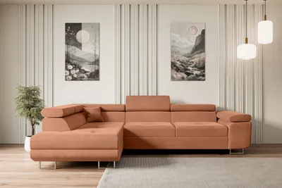 Produktbild von ALTDECOR Ecksofa mit Schlaffunktion und Bettkasten GUSA-L - 272x202x107 cm Apricot - Corner Sofa Bett Eckcouch Couch L-Form Schlafcouch Ausziehbar Wohnlandschaft Schlafsofa Cauchsofa