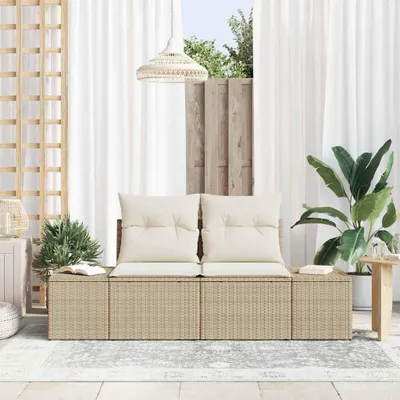 Produktbild von vidaXL Gartensofa mit Kissen Beige 184 x 62 x 69 cm Poly-Rattan