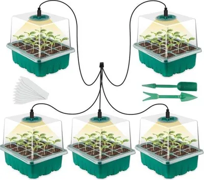 Image de Mini kit de culture pour l'éclairage de plantes semblables au soleil plein-spectre - boîte de culture d'intérieur avec aération - 10 étiquettes 2 outils