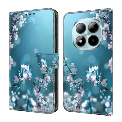 Produktbild von CLM-Tech Handyhülle kompatibel mit Xiaomi Redmi Note 15 Pro 5G 6,83 Zoll Hülle - Tasche aus Kunstleder - Klapphülle mit Ständer und Kartenfächern - Schutzhülle Wallet Case Cover Pflaumenblüte blau