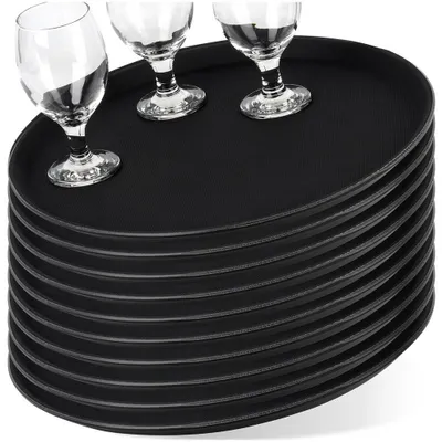 Obrázek produktu pro Vilde | Servírovací podnos protiskluzový - Sada 10 ks - Číšnický tác kulatý černý 40 cm