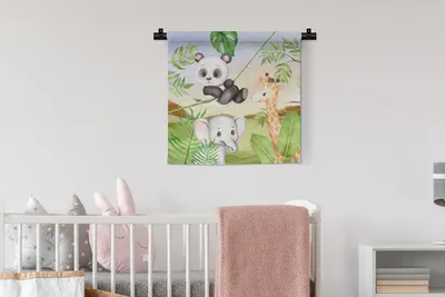 Produktbild von MuchoWow® Wandteppich Wandbehang Dschungel - Blätter - Tiere - Grün 60x60 cm Tapisserie Dekoration Wandtuch - Dekorationen - Wand Decke