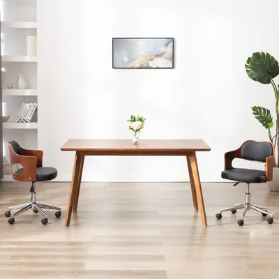 Immagine prodotto di The Living Store Sedia da ufficio girevole in legno curvato nero e Pelle finta