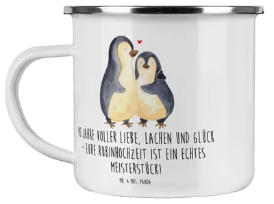 Produktbild von Mr. & Mrs. Panda Teetasse 40. Hochzeitstag Rubinhochzeit - Weiß - Geschenk, Heirat, Pott, gemeinsame Zeit, becher emaille, Liebe, romantisch, Hochzeit feiern, blechbecher