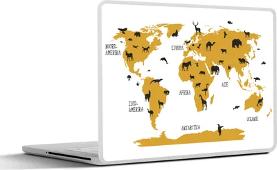 Produktbild von MuchoWow® Laptop Aufkleber Sticker Cover Weltkarte - Kinder - Gold - Tiere - Kind 36.5x27.5 cm - Laptop-Sticker