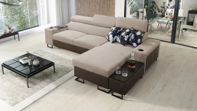 Obrázek produktu pro Kaiser Möbel moderní rohová sedací souprava MELODY I MINI s USB, Tauro/Freya hnědá/tmavě béžová vpravo