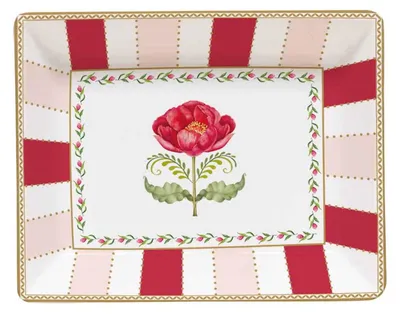 Productafbeelding van Servierschaal FLOWERY, bloemenmotief, rechthoekig, 13,5x10 cm, wit, roze, rood, verkrijgbaar bij GB Easy Life