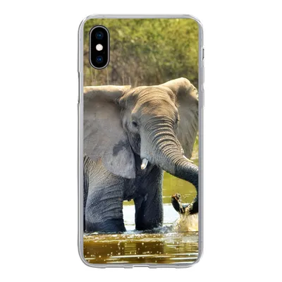 Produktbild von MuchoWow® Handyhülle Schutzhülle Hülle für iPhone Xs Elefant - Wasser - Tiere - Natur Silikon Softcase Handy Hülle - Handytasche